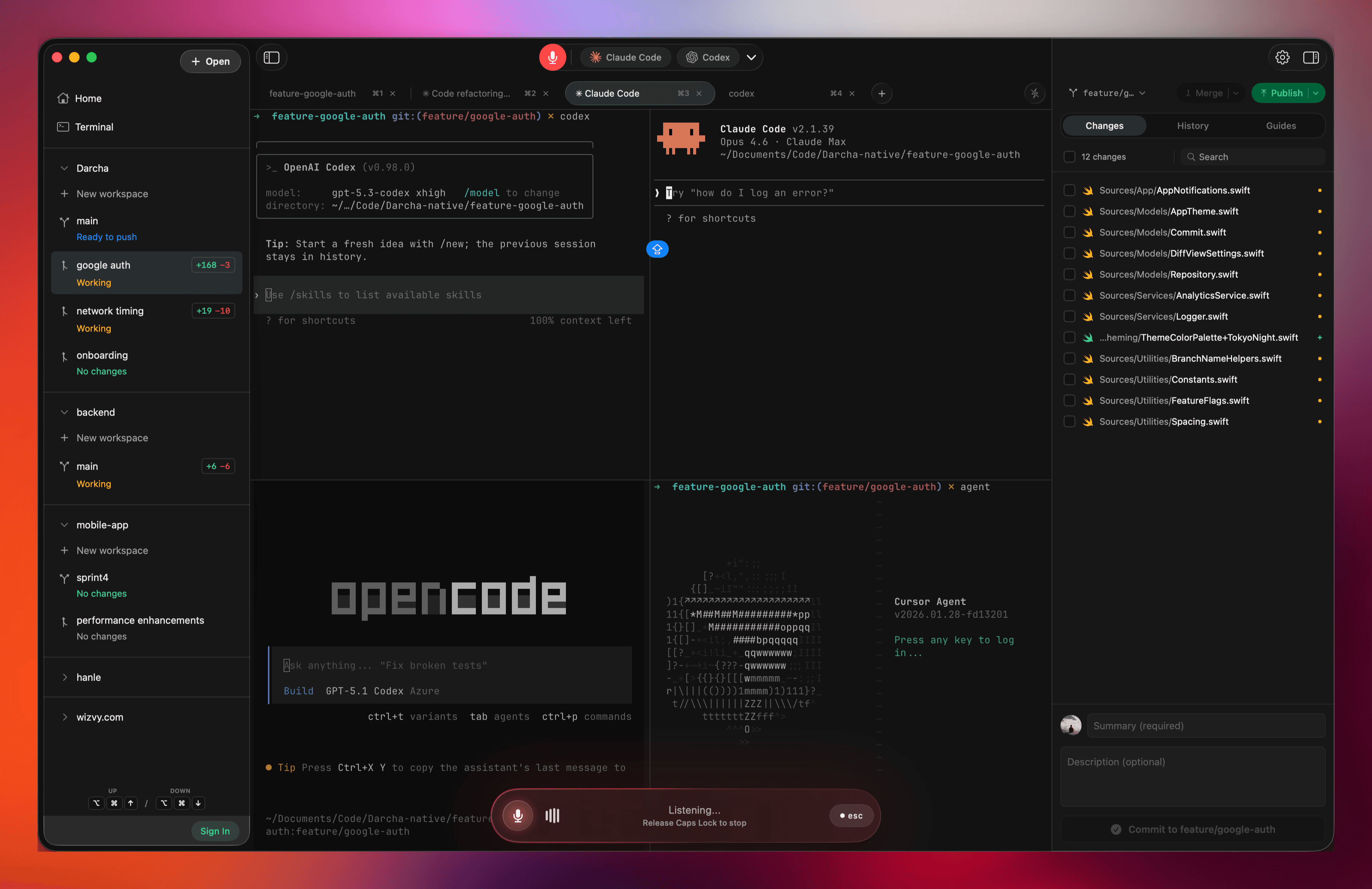 Darcha overview — multiple AI coding agents running in parallel with isolated Git worktrees